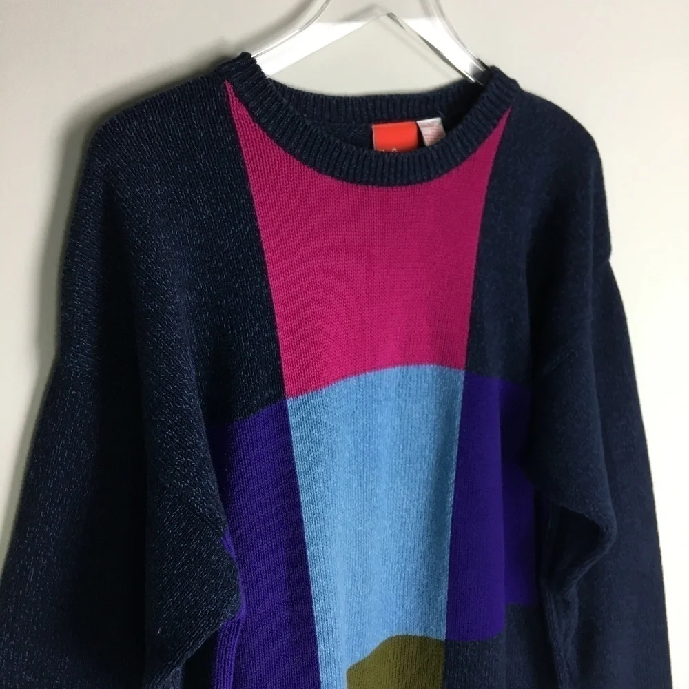 Vintage Chunky Abstract Color‎ Block Sweater L
